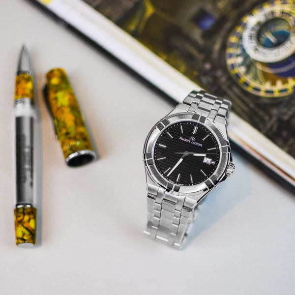 Shop Authentic Maurice Lacroix Aikon Venturer Black Dial Silver Steel Strap Watch for Men - AI1008-SS002-331-1 - Luxxuri