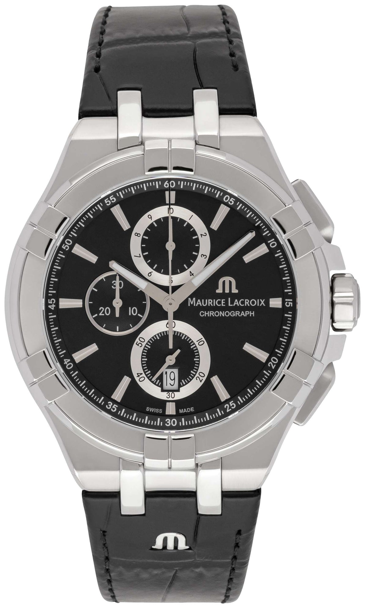 Shop Authentic Maurice Lacroix Aikon Chronograph Black Dial Black Leather Strap Watch for Men - AI1018-SS001-330-1 - Luxxuri