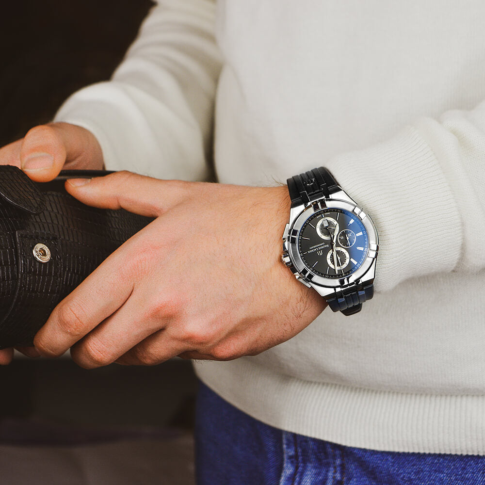 Shop Authentic Maurice Lacroix Aikon Chronograph Black Dial Black Leather Strap Watch for Men - AI1018-SS001-330-2 - Luxxuri
