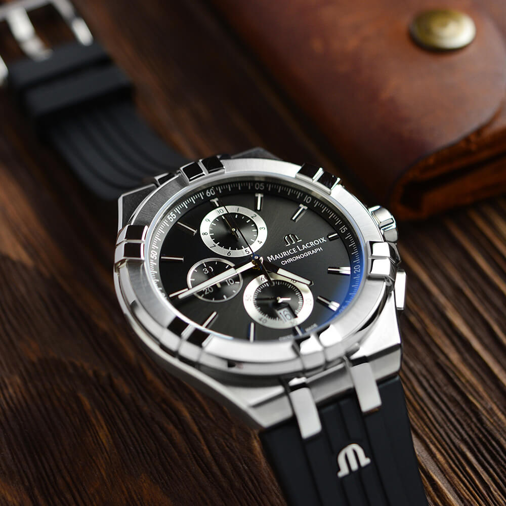 Shop Authentic Maurice Lacroix Aikon Chronograph Black Dial Black Leather Strap Watch for Men - AI1018-SS001-330-2 - Luxxuri