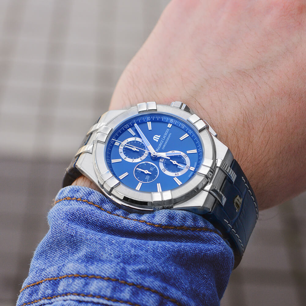 Shop Authentic Maurice Lacroix Aikon Chronograph Blue Dial Blue Leather Strap Watch for Men - AI1018-SS001-430-1 - Luxxuri