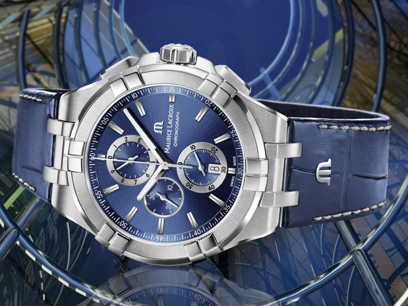 Shop Authentic Maurice Lacroix Aikon Chronograph Blue Dial Blue Leather Strap Watch for Men - AI1018-SS001-430-1 - Luxxuri