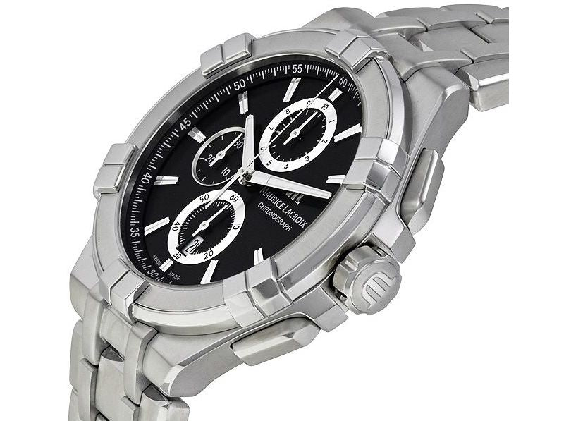 Shop Authentic Maurice Lacroix Aikon Chronograph Black Dial Silver Steel Strap Watch for Men - AI1018-SS002-330-1 - Luxxuri