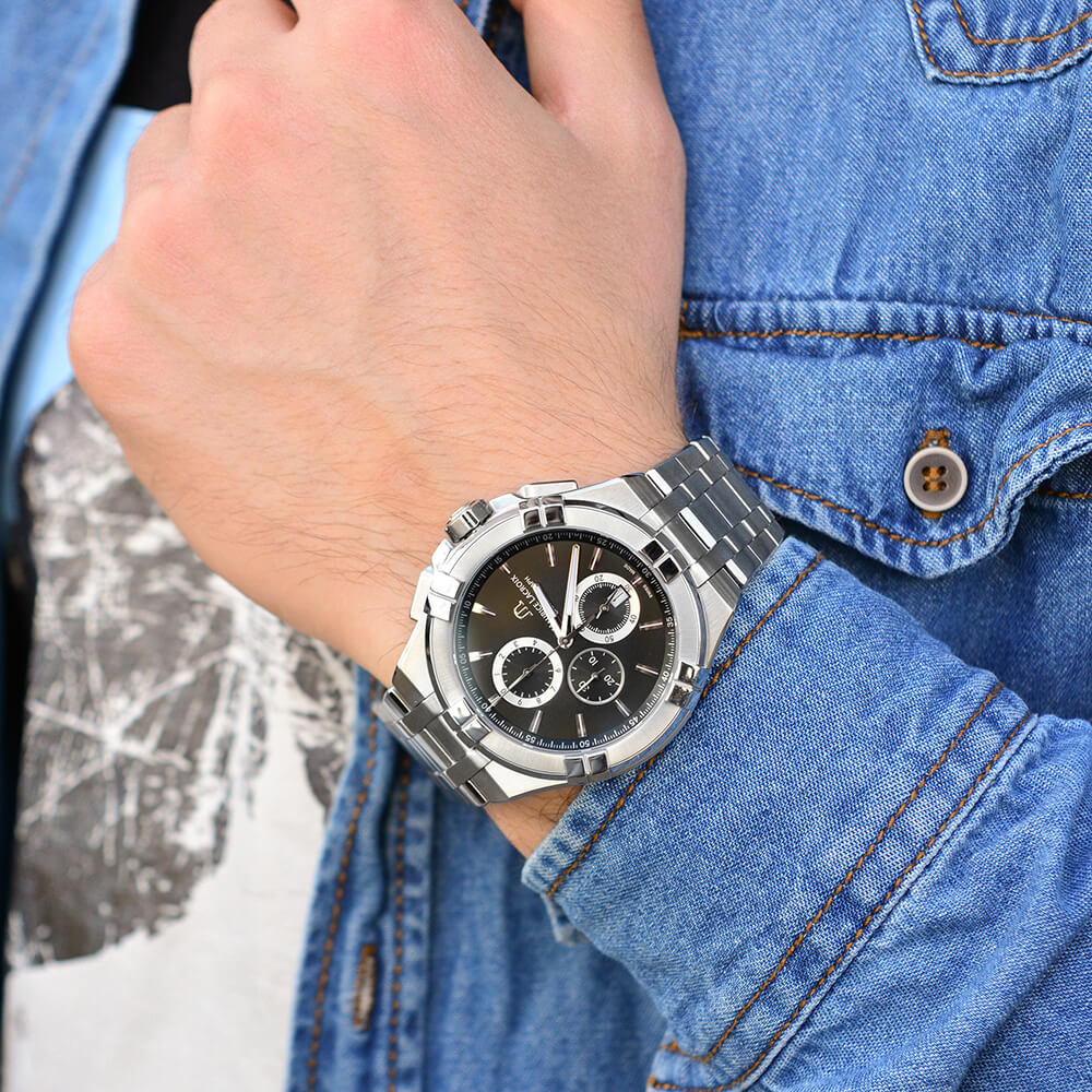Shop Authentic Maurice Lacroix Aikon Chronograph Black Dial Silver Steel Strap Watch for Men - AI1018-SS002-330-1 - Luxxuri