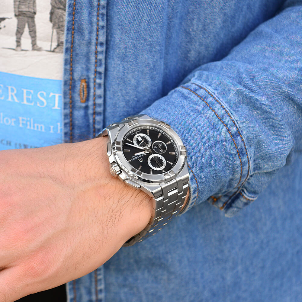 Shop Authentic Maurice Lacroix Aikon Chronograph Black Dial Silver Steel Strap Watch for Men - AI1018-SS002-330-1 - Luxxuri