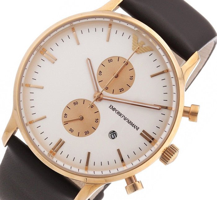 Shop Authentic Emporio Armani Gianni Classic Chronograph White Dial Brown Leather Strap Watch For Men - AR0398 - Luxxuri