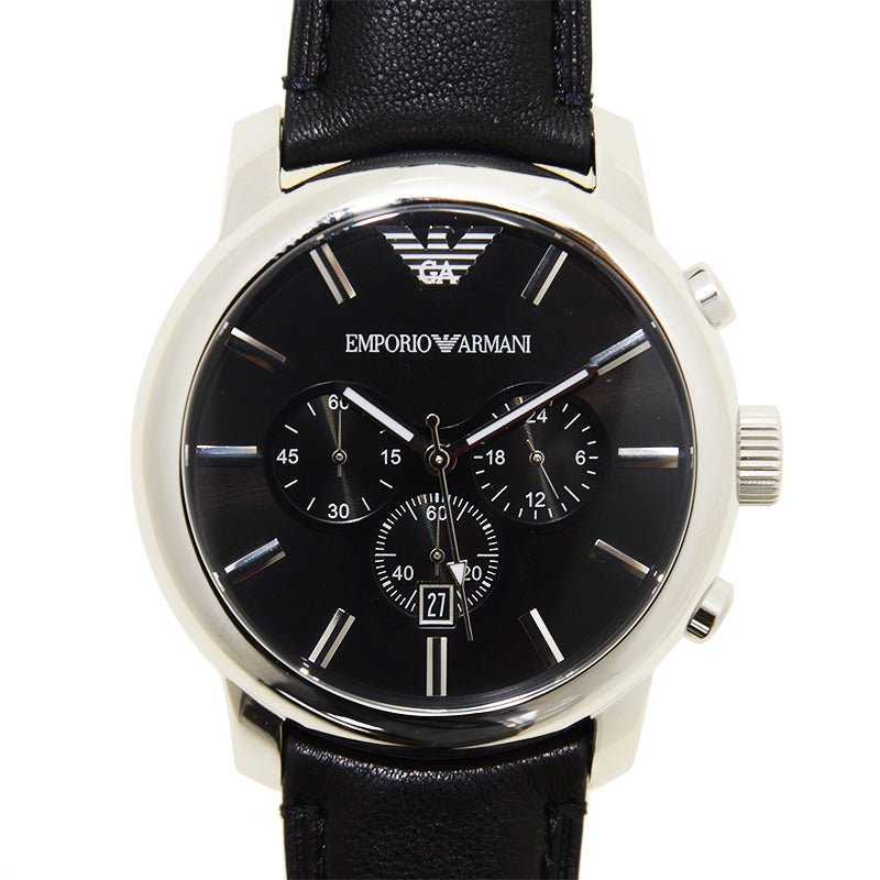 Shop Authentic Emporio Armani Classic Chronograph Black Dial Black Leather Strap Watch For Men - AR0431 - Luxxuri