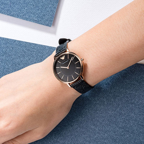 Shop Authentic Emporio Armani Kappa Quartz Black Dial Black Leather Strap Watch For Women - AR11064 - Luxxuri