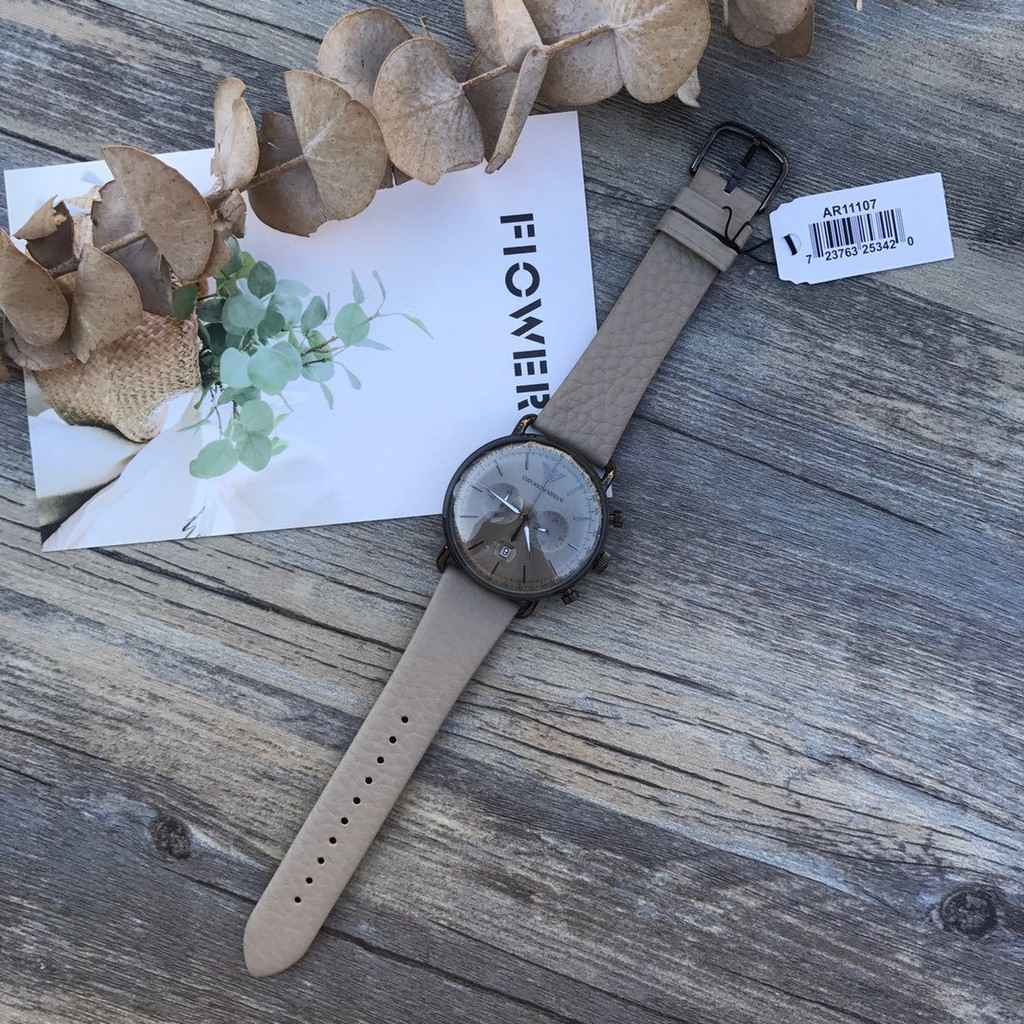 Shop Authentic Emporio Armani Aviator Chronograph Quartz Grey Dial Beige Leather Strap Watch For Men - AR11107 - Luxxuri