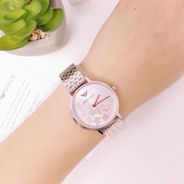 Shop Authentic Emporio Armani Silver Sunray Dial Two Tone Steel Strap Watch For Women - AR11113 - Luxxuri