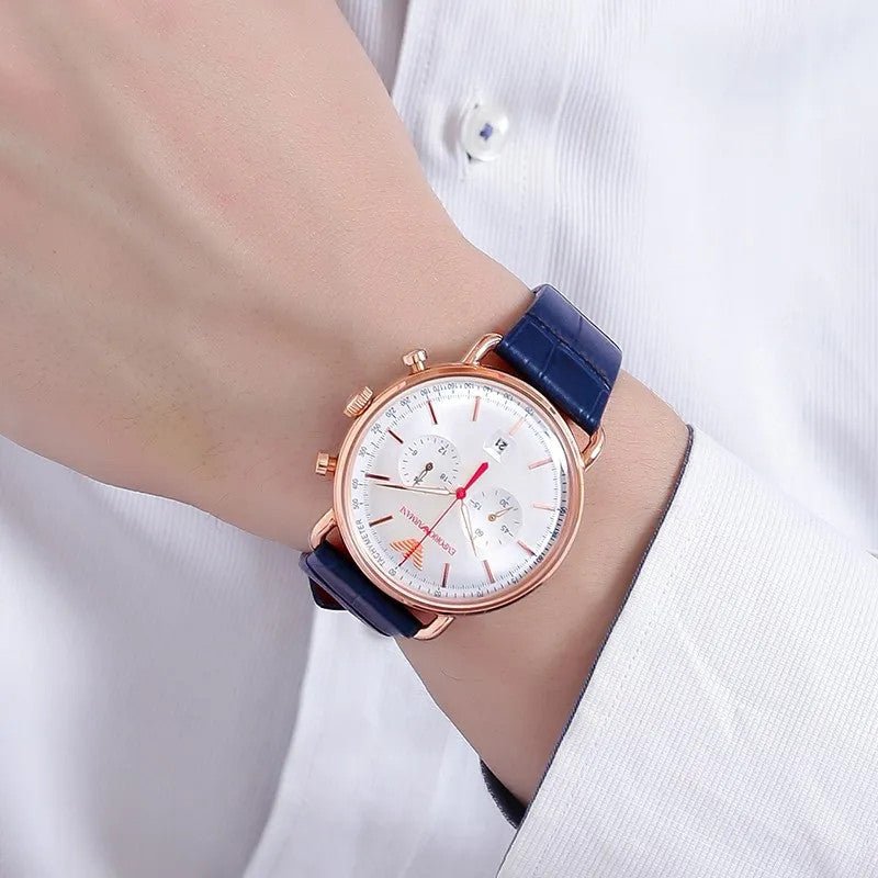 Shop Authentic Emporio Armani Aviator Silver Dial Blue Leather Strap Watch For Men - AR11123 - Luxxuri
