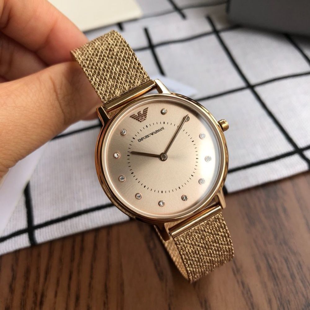 Shop Authentic Emporio Armani Kappa Pink Dial Pink Mesh Bracelet Watch For Women - AR11129 - Luxxuri