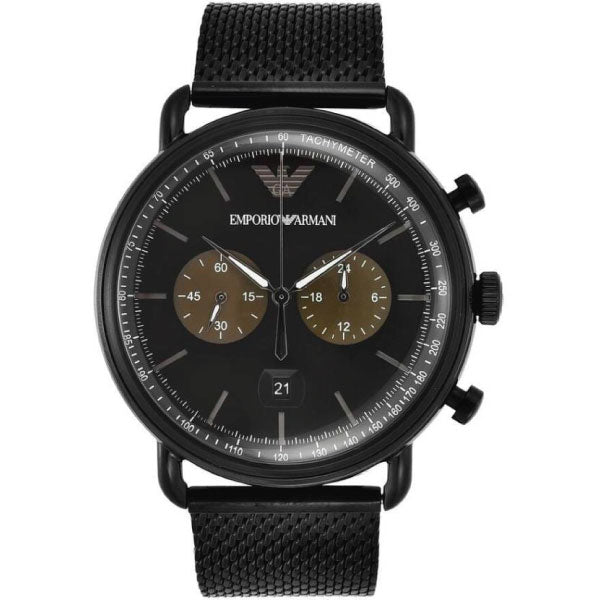 Shop Authentic Emporio Armani Aviator Black Dial Black Mesh Bracelet Watch For Men - AR11142 - Luxxuri