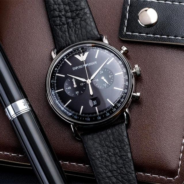Shop Authentic Emporio Armani Aviator Chronograph Black Dial Black Leather Strap Watch For Men - AR11143 - Luxxuri