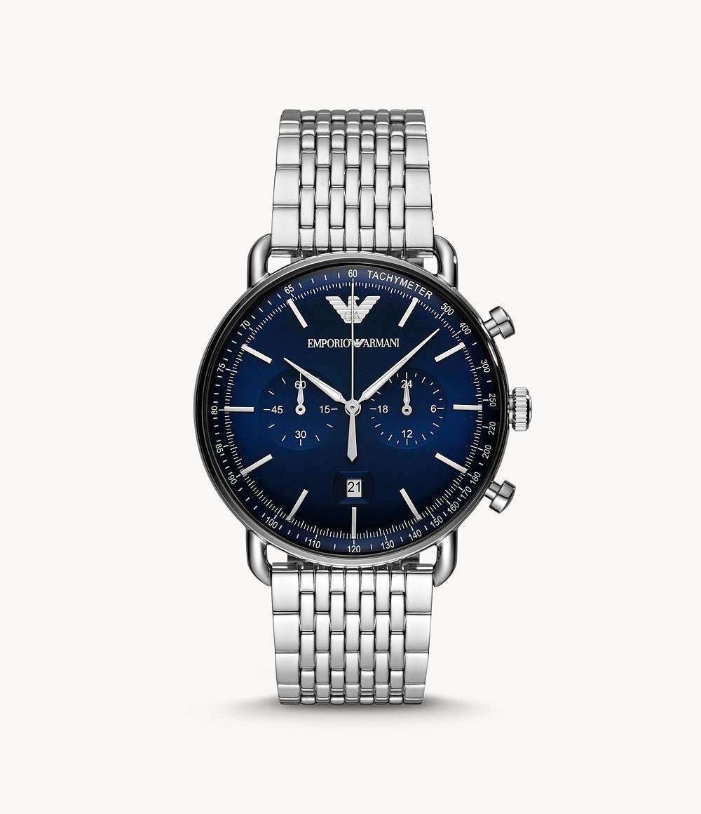 Shop Authentic Emporio Armani Aviator Chronograph Blue Dial Silver Steel Strap Watch For Men - AR11238 - Luxxuri