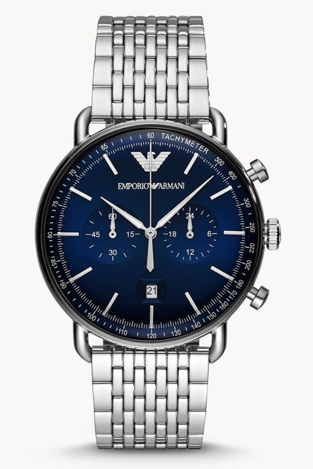 Shop Authentic Emporio Armani Aviator Chronograph Blue Dial Silver Steel Strap Watch For Men - AR11238 - Luxxuri