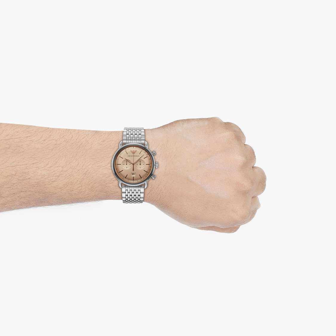 Shop Authentic Emporio Armani Aviator Chronograph Beige Dial Silver Steel Strap Watch For Men - AR11239 - Luxxuri