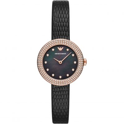 Shop Authentic Emporio Armani Aviator Crystals Mother of Pearl Black Dial Black Silicon Strap Watch For Women - AR11373 - Luxxuri