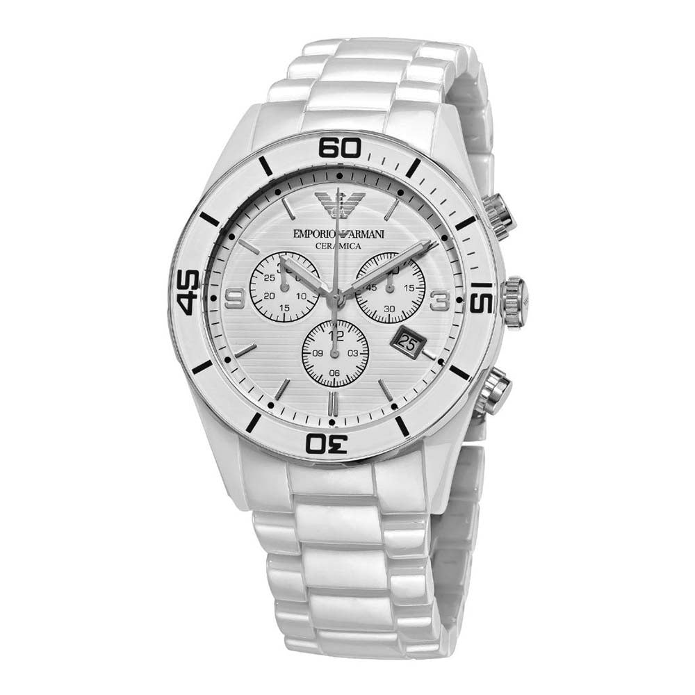 Shop Authentic Emporio Armani Ceramic Chronograph White Dial White Ceramic Strap Watch For Men - AR1424 - Luxxuri