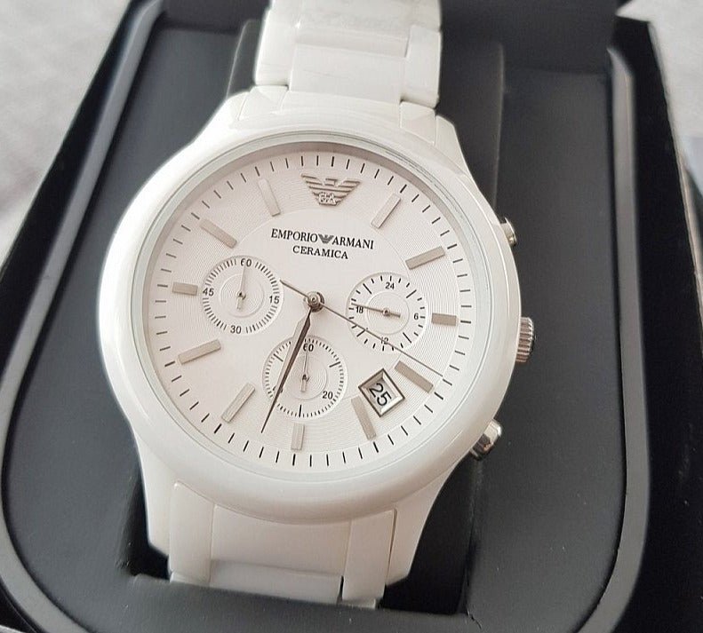 Shop Authentic Emporio Armani Ceramica Chronograph White Dial White Strap Watch For Men - AR1453 - Luxxuri