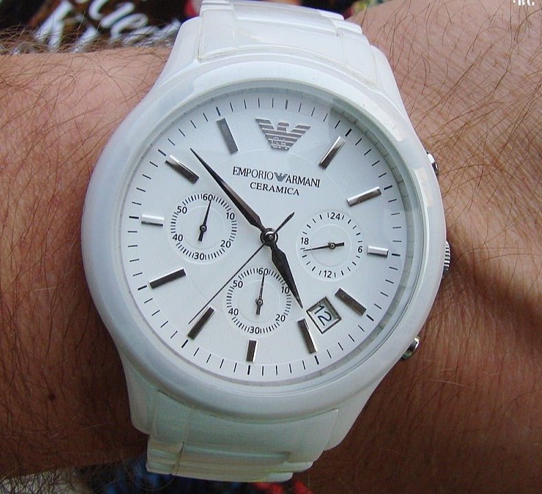 Shop Authentic Emporio Armani Ceramica Chronograph White Dial White Strap Watch For Men - AR1453 - Luxxuri