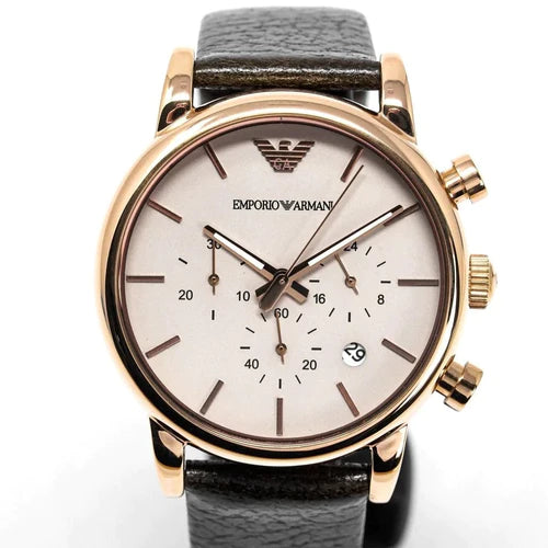 Shop Authentic Emporio Armani Classic Chronograph White Dial Brown Leather Strap Watch For Men - AR1809 - Luxxuri