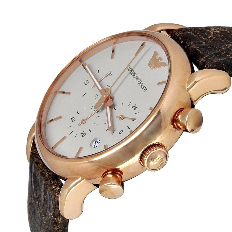 Shop Authentic Emporio Armani Classic Chronograph White Dial Brown Leather Strap Watch For Men - AR1809 - Luxxuri
