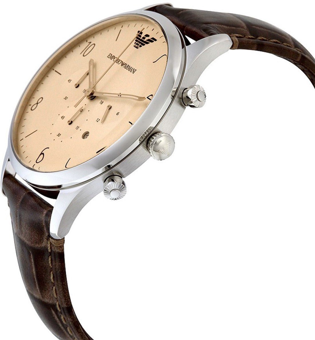 Shop Authentic Emporio Armani Classic Chronograph Cream Dial Brown Leather Strap Watch For Men - AR1878 - Luxxuri