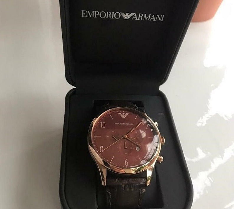 Shop Authentic Emporio Armani Classic Chronograph Burgundy Dial Brown Leather Strap Watch For Men - AR1890 - Luxxuri