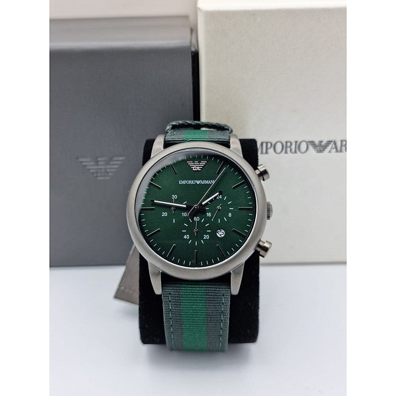 Emporio Armani Luigi XLarge Chronograph Green Dial Green Fabric Strap Watch for Men - AR1950