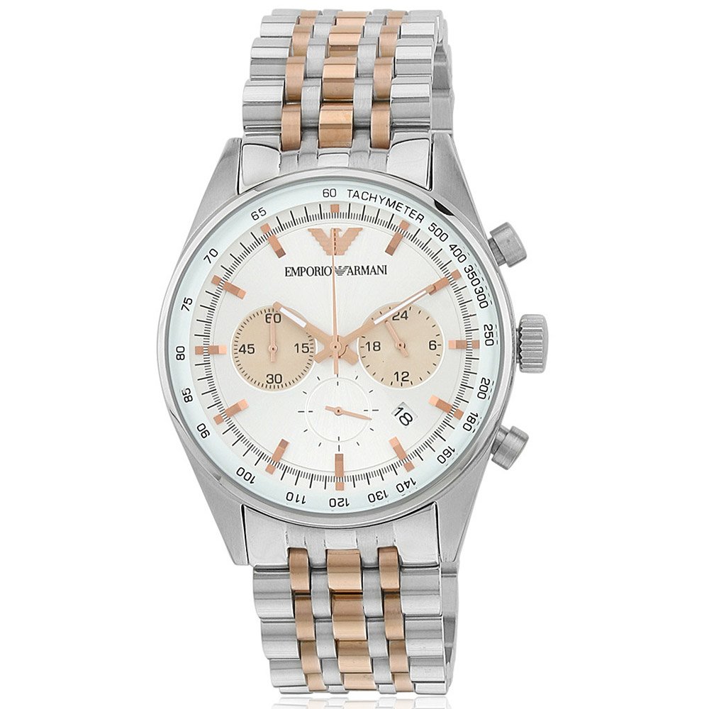 Shop Authentic Emporio Armani Sportivo Chronograph Silver Dial Two Tone Steel Strap Watch For Men - AR5999 - Luxxuri