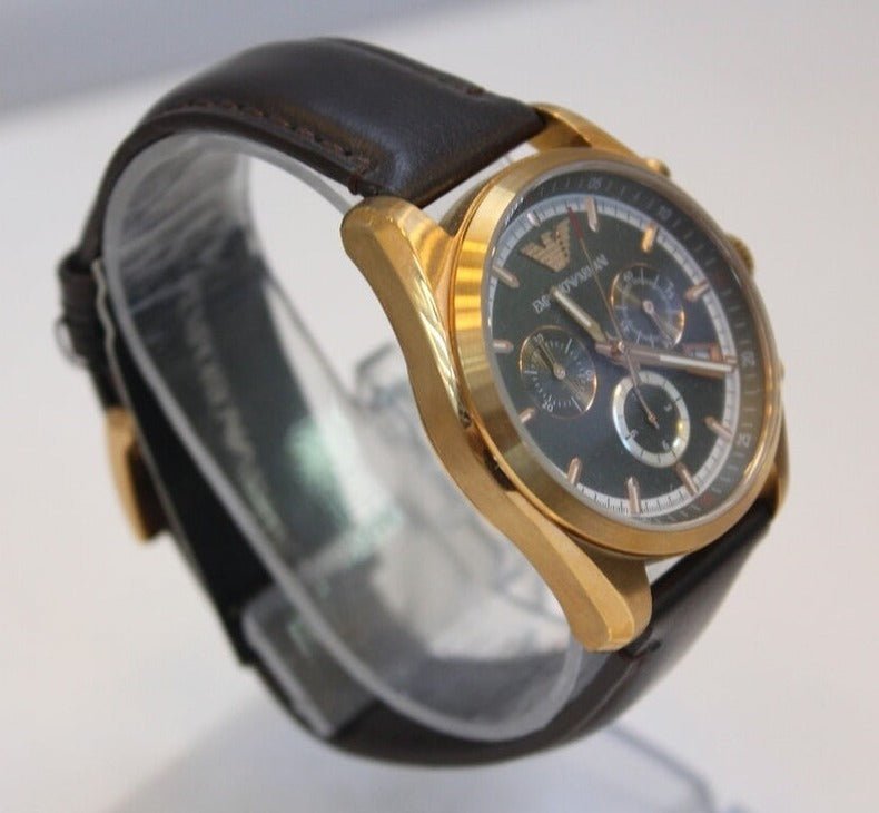 Shop Authentic Emporio Armani Chronograph Gray Dial Brown Leather Strap Watch For Men - AR6043 - Luxxuri