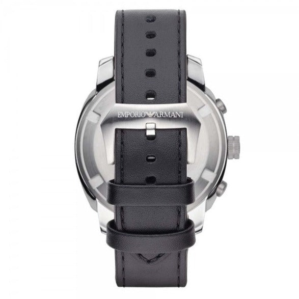 Shop Authentic Emporio Armani Sportivo Chronograph Silver Dial Black Leather Strap Watch For Men - AR6054 - Luxxuri
