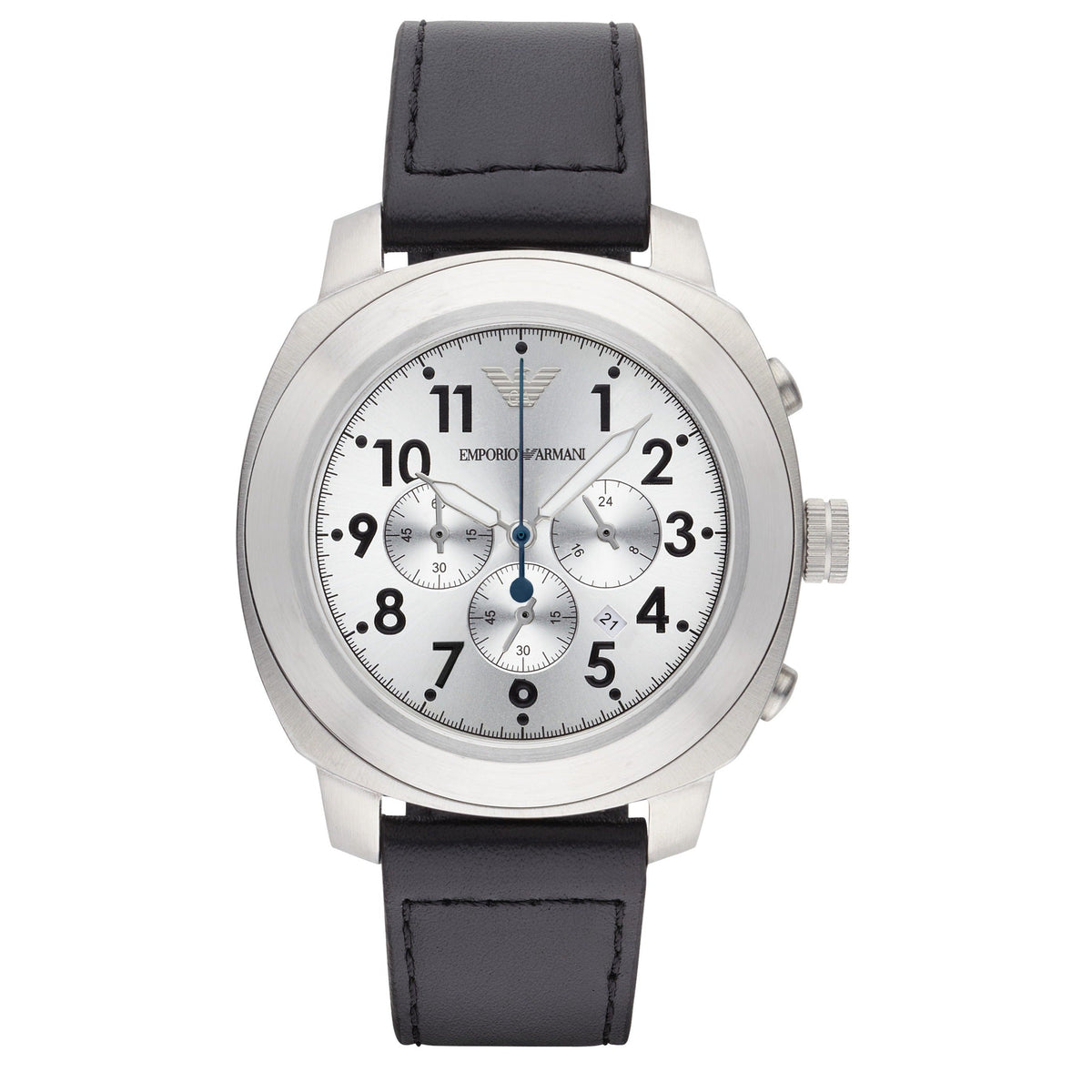 Shop Authentic Emporio Armani Sportivo Chronograph Silver Dial Black Leather Strap Watch For Men - AR6054 - Luxxuri