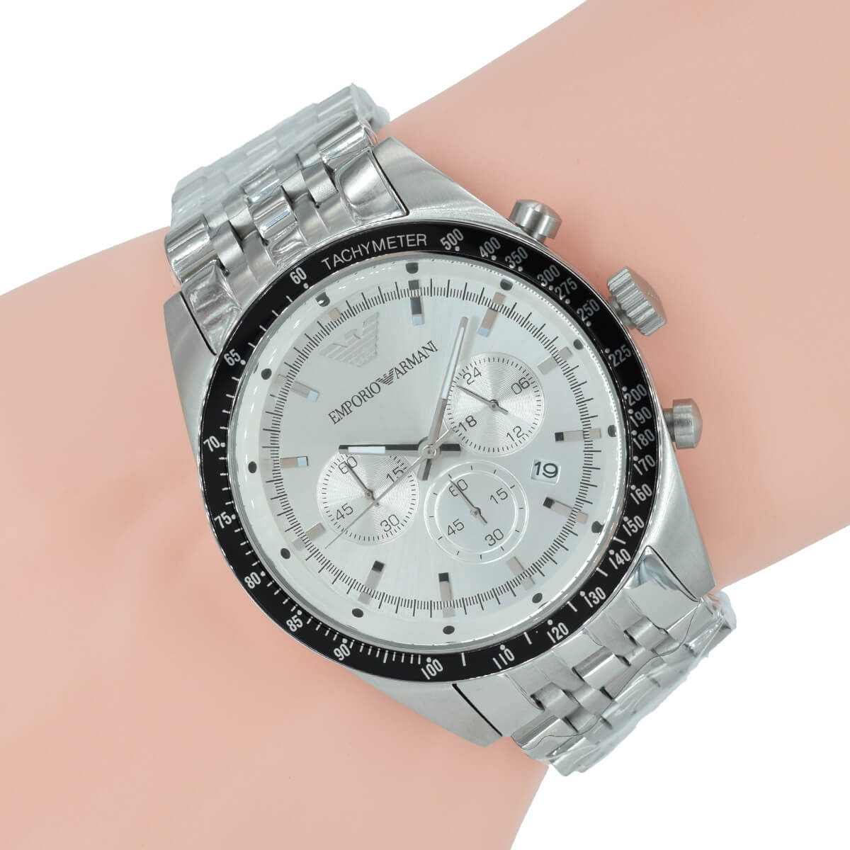 Shop Authentic Emporio Armani Sportivo Chronograph Silver Dial Silver Steel Strap Watch For Men - AR6073 - Luxxuri
