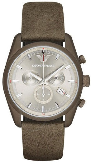 Shop Authentic Emporio Armani Sportivo Chronograph Silver Dial Brown Leather Strap Watch For Men - AR6076 - Luxxuri