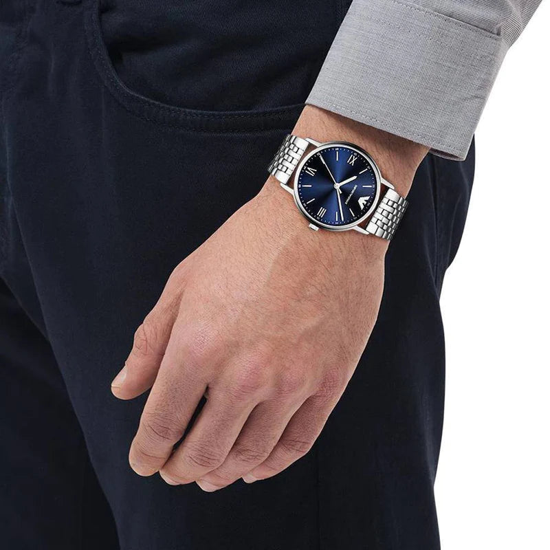 Shop Authentic Emporio Armani Kappa Quartz Blue Dial Silver Steel Strap Watch For Men - AR80010 - Luxxuri