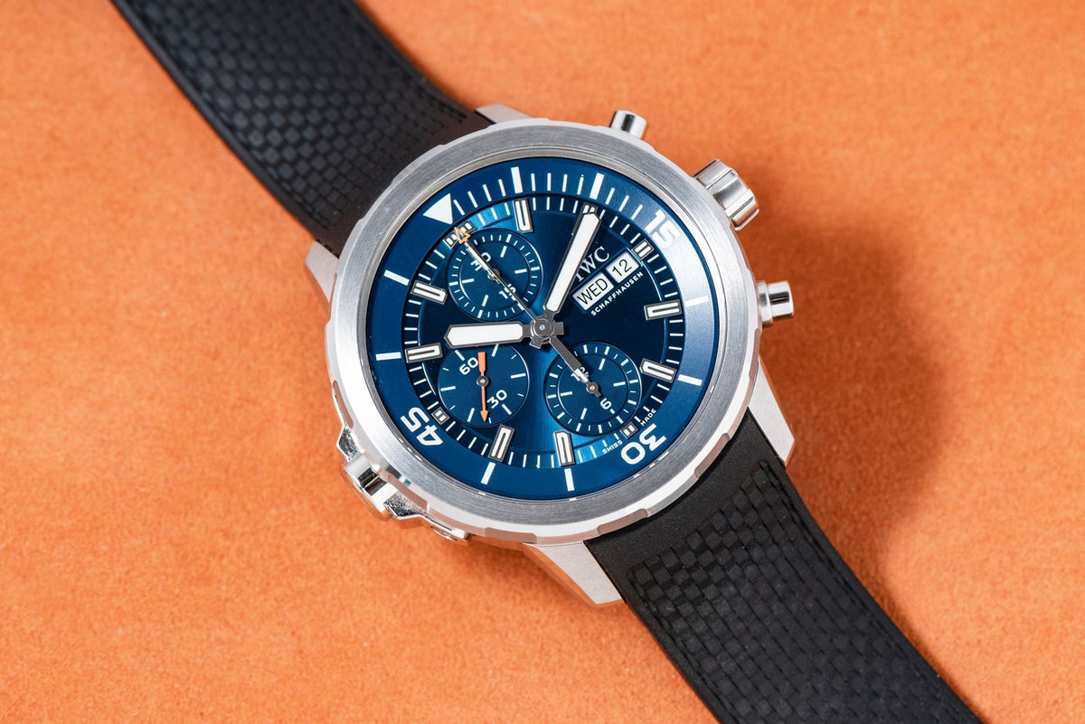 Shop Authentic IWC Aquatimer Automatic Chronograph 44mm Blue Dial Black Rubber Strap Watch for Men - IW376805 - Luxxuri