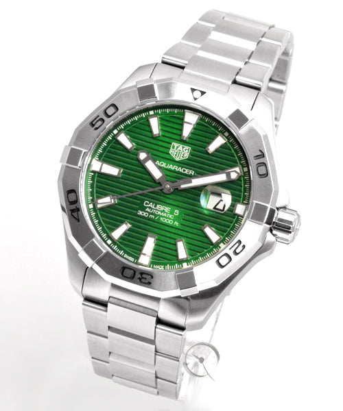 Shop Authentic Tag Heuer Aquaracer Calibre 5 Automatic Green Dial Silver Steel Strap Watch for Men - WAY2015.BA0927 - Luxxuri