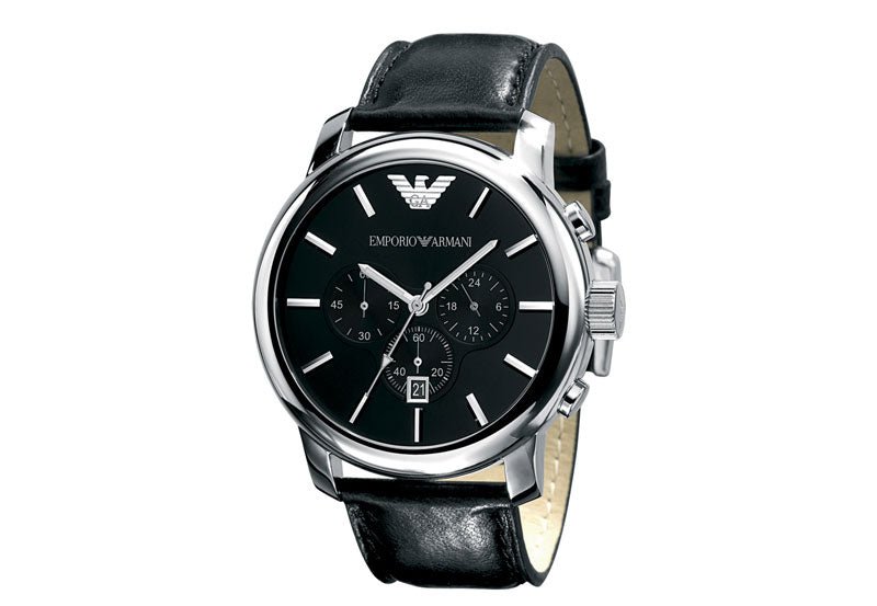 Shop Authentic Emporio Armani Classic Chronograph Black Dial Black Leather Strap Watch For Men - AR0431 - Luxxuri