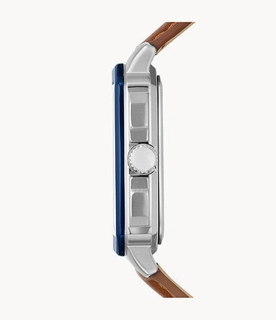 Shop Authentic Fossil Inscription Multifunction Silver Dial Brown Leather Strap Watch for Men - BQ2658 - Luxxuri