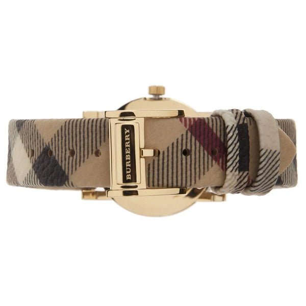 Shop Authentic Burberry The City Gold Dial Haymarket Brown Leather Strap Watch for Women - BU9219 - Luxxuri