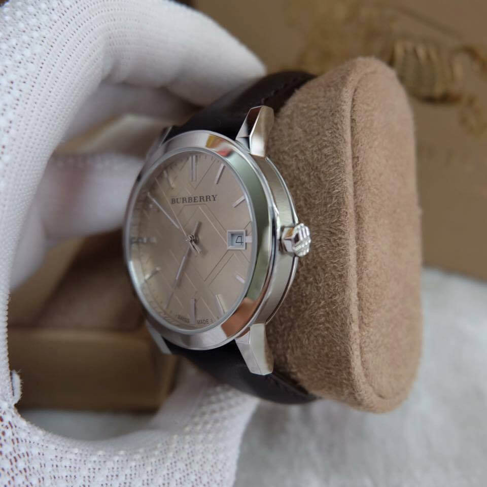 Shop Authentic Burberry The City Gold Dial Brown Leather Strap Watch for Men - BU9011 - Luxxuri