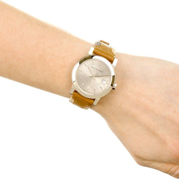 Shop Authentic Burberry The City Gold Dial Brown Leather Strap Watch for Women - BU9133 - Luxxuri