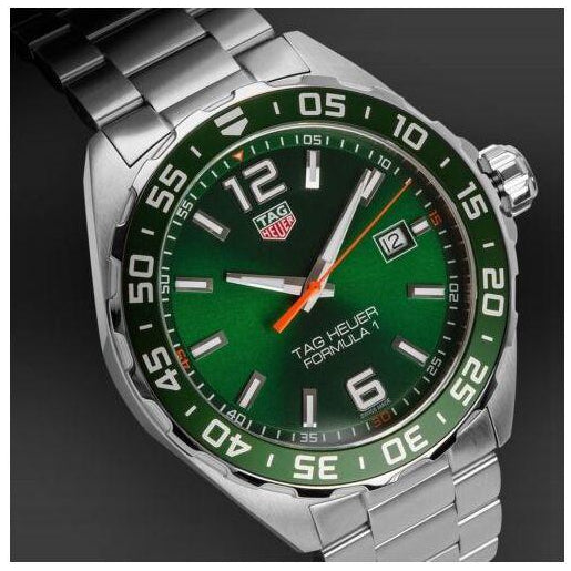 Shop Authentic Tag Heuer Formula 1 Quartz Green Dial Silver Steel Strap Watch for Men - WAZ1017.BA0842 - Luxxuri