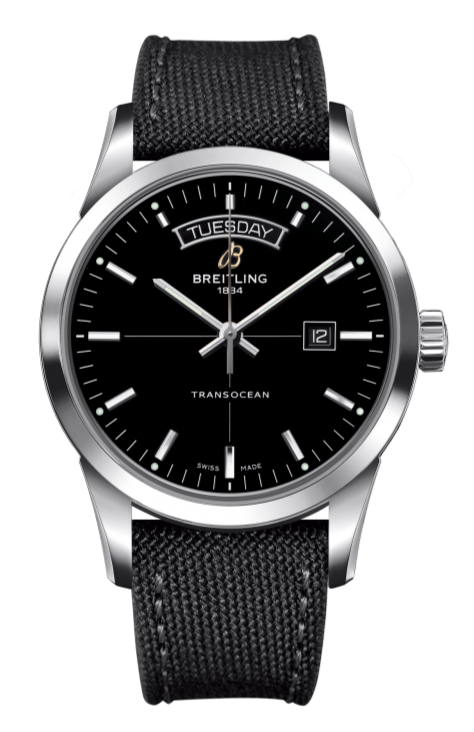 Breitling Transocean Day & Date 43mm Black Dial Black Nylon Strap Mens Watch - A4531012/BB69/109W/A20 BA.1