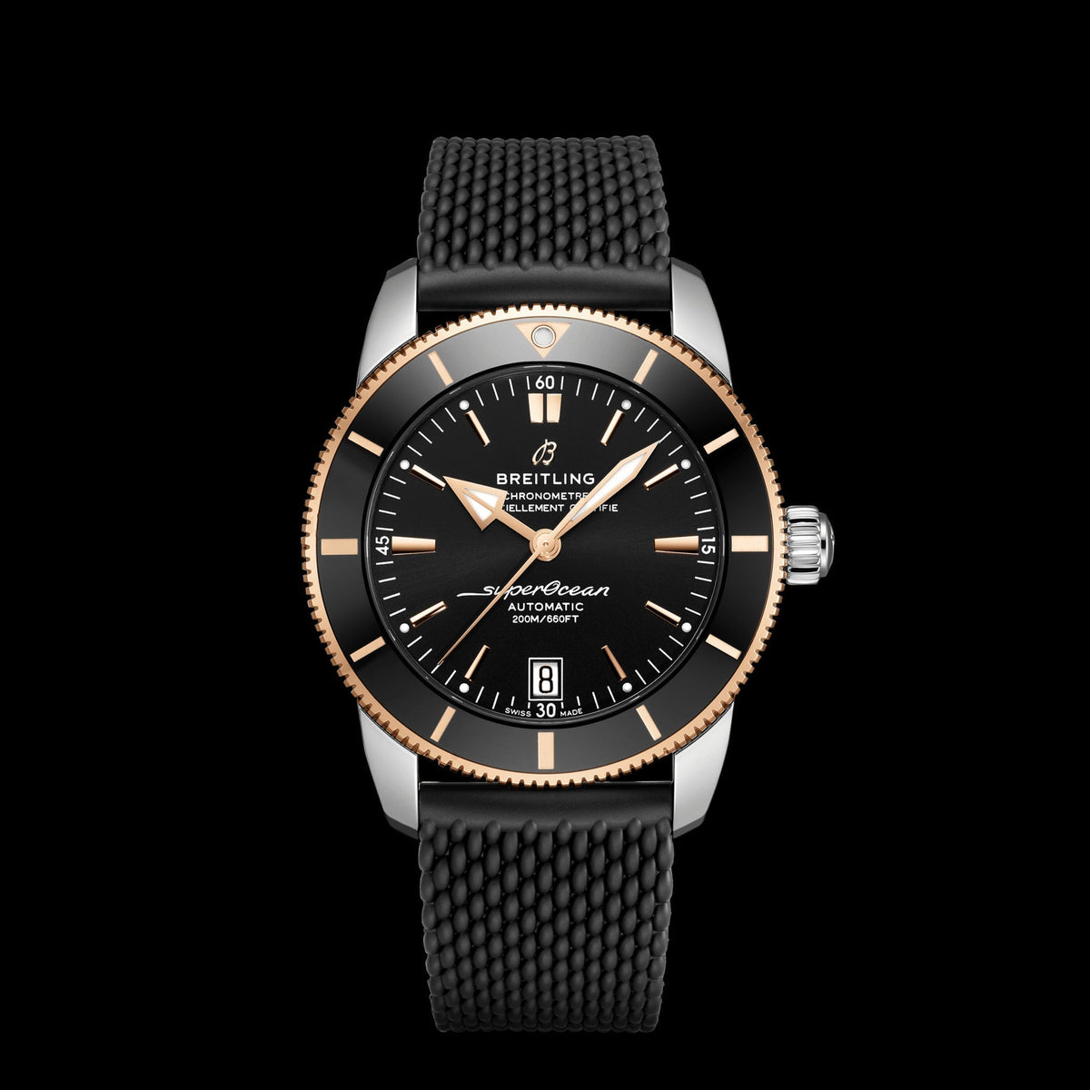 Breitling Superocean Heritage II B20 42mm Black Dial Black Mesh Bracelet Mens Watch - UB2010121B1S1