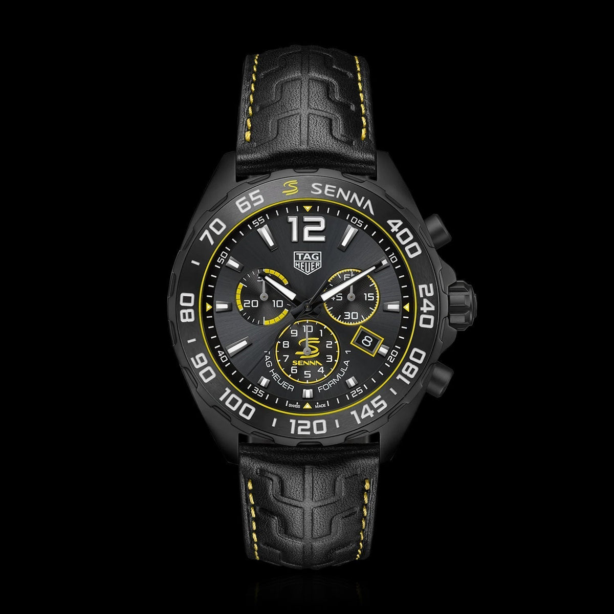 Shop Authentic Tag Heuer Formula 1 Chronograph Senna Black Dial Black Leather Strap Watch for Men - CAZ101AJ.FC6487 - Luxxuri