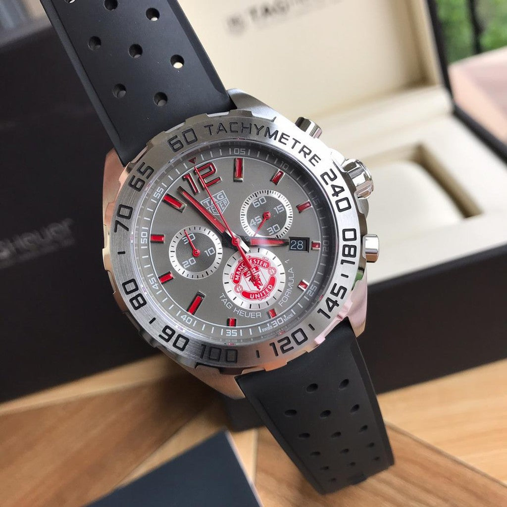 Shop Authentic Tag Heuer Formula 1 Manchester United Special Edition Grey Dial Black Silicone Strap Watch for Men - CAZ101M.FT8024 - Luxxuri