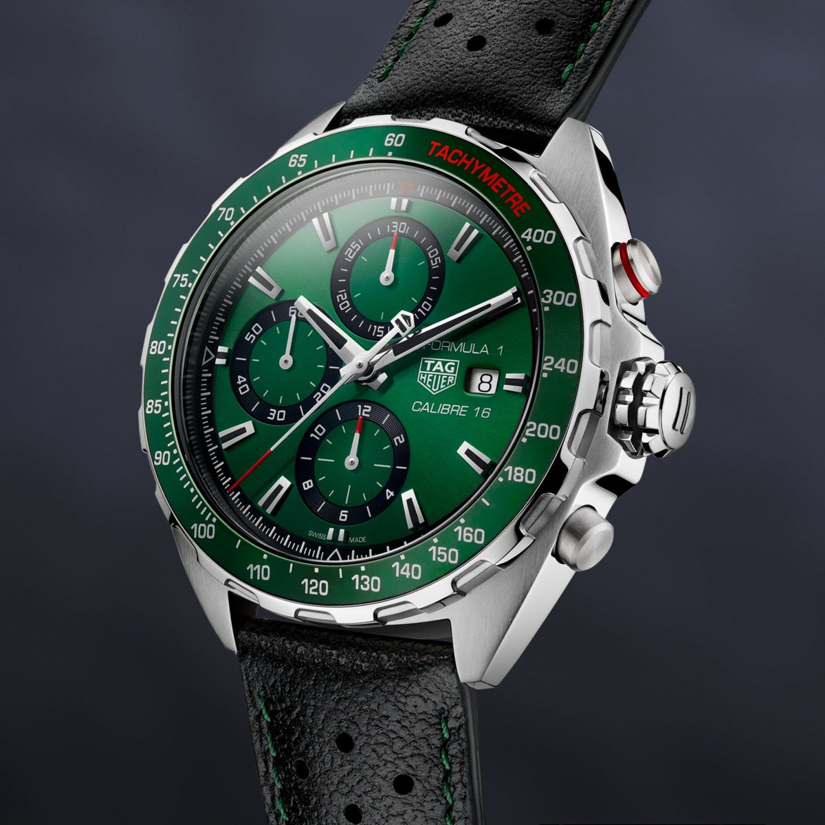 Shop Authentic Tag Heuer Formula 1 Calibre 16 Automatic Chronograph Green Dial Black Leather Strap Watch for Men - CAZ2016.FC6473 - Luxxuri